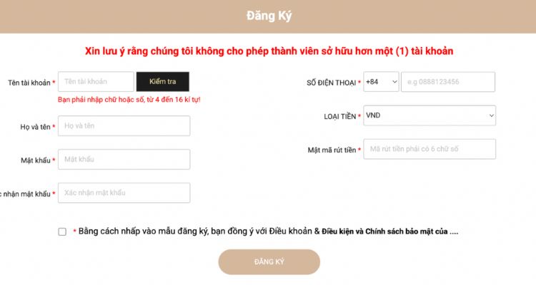 Điền đầy đủ thông tin cá nhân của bạn